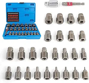 27-PC Upgrade Screw Extractor Set, 3/8" Drive, Easy Out Bolt Extractor Set, Multi-Spline, for Removing Broken Studs, Bolts, Screws (New Version)