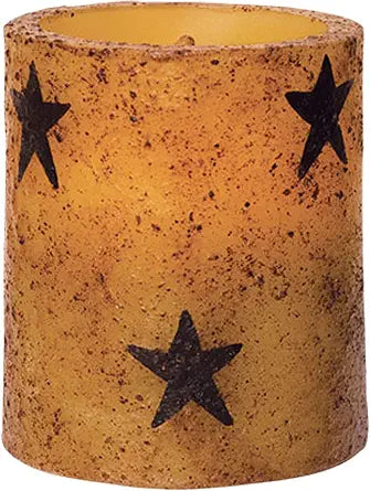 CWI Gifts Star Flameless Rustic LED Unscented Pillar Candle - 3 x 3.5 inch - Burnt Mustard Finish - On/Off Switch - 6 Hour Timer - Home Decor Lighting