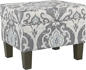 Homepop Home Decor |K7646-A750 | Upholstered Modern Rectangular Storage Ottoman | Hinged Lid Ottoman with Storage for Living Room & Bedroom, Suri Blue