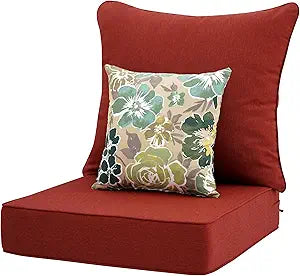 Deep Seat Patio Cushions Set 24 in x 24 in,Olefin Outdoor Seat Cushion,Patio Furniture Cushions with Removable Cover,Rain-Proof and Fade Resistant Deep Seat Bottom & Back Cushion, Set of 1