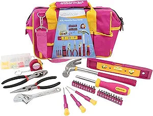 Pink DIY House Tool Kit for Home, Mothers Day Gifts, 32-Piece, College, House Projects, Apartment Essential, Basic Tool Set, Mothers Day Gifts for Mom
