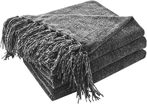 CozeCube Chenille Throw Blanket for Couch, Cozy Plush Fuzzy Decorative Charcoal Grey Blanket with Fringe Tassels, Lightweight Throws for Bed Sofa Gift Home Decor, 60"X80"