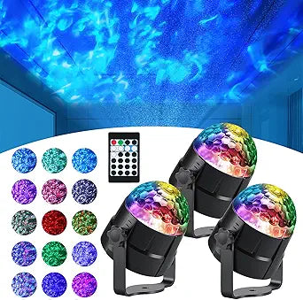 Preboun 3 Pcs Water Light Projector Ocean Wave Light Outdoor Water Effect Night Projector, 15 Colors LED Waterproof with Remote for Wedding Party Landscape Wall Tree Decoration