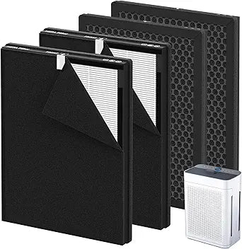 4 Pack K2 Replacement Filter Compatible with LUNINO K2, Double-Sided Filters for Home Large Room up to 3000sq.ft, H13 True HEPA and Activated Carbon Filter