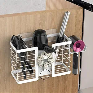 FUNKYLEE Hair Tool Organizer, 3 in 1 Metal Bathroom Blow Dryer Organizer Wall Mount for Flat Iron, Curling Iron, Straightener, Hair Care & Styling Tools Storage and Organizer (White)-2pcs