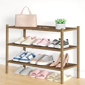 Smiry Bamboo Shoe Rack, 3 Tier Shoe Organizer for Closet, Walnut