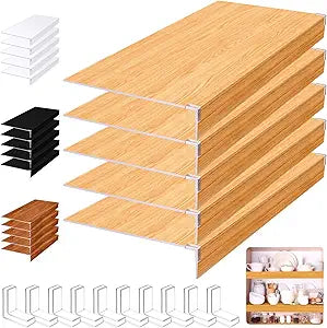 Hoolerry 5 Pack Wire Shelf Covers 38x16 inch Foamed PVC Wire Rack Covers for Closet Shelving Pantry Cabinet Bathroom Office and Kitchen Shelves (Wood Color)