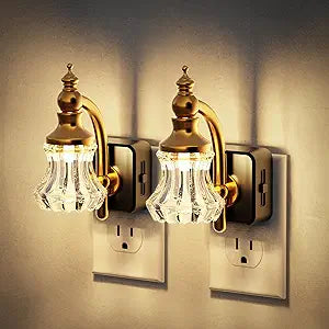 JandCase Night Light, Night Lights Plug into Wall, 2 Pack Glass Flower LED Nightlight, 0-100 LM Dimmable Nightlights, Dusk to Dawn Sensor, 1W Vintage Nite Light for Bathroom Hallway Gift Decor