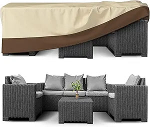 Extra Heavy Duty Patio Furniture Covers - 3 Layer Waterproof Outdoor Furniture Covers for 6-10 Seat Patio Furniture Set - All Seasons Protection - 126"L x 84"W x 28"H