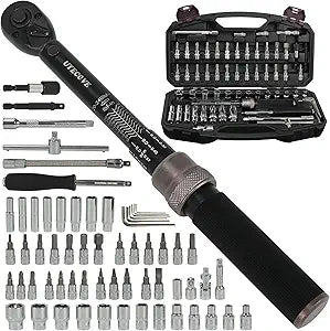 63Pcs 1/4-Inch Drive Click Torque Wrench Set(1-25 N.M/20-240IN.LB)with Bit Socket Set Metric and Extension Bar for Auto Repairing and Household, with Storage Case