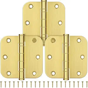 KOLET Ball Bearing Door Hinges, 3.5 Inches,5/8" Radius Brushed Gold, 3 Pack