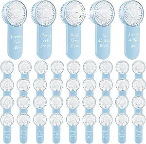 CroBlissful 48 Pack Mini Wedding Fans for Guests Bulk, Battery Operated Handheld Fans, Love is in the Air Wedding Favors Souvenirs, Gifts for Guests Summer Outdoor Bridal Showers (Blue,White)