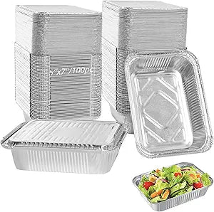  Aluminum Foil Pans with Foil Lids - 100 Pack, 7"5", 1.5 LB Capacity, Disposable Containers for Baking, Meal Prep, Freezer Storage & Takeout. (100)
