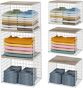 Closet Organizers And Storage Shelf, 3Pack Stackable Closet Storage Bin Basket For Clothes Sweaters With Top Board, Widened Opening, Heightened Height, Large Capacity Sturdy Clothing Storage Organizer