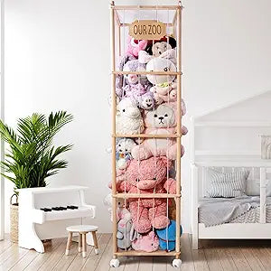 Stuffed Animal Storage Zoo Tower, 70In Tall Stuffed Animal Holder Organizer with Wheels, Stuffy Plushies Storage with Elastic Band&Mesh Bottom,Toy Storage Organizers for Playroom Bedroom Nursery