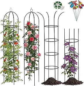 100% Metal Obelisk Garden Trellis 6.6 Feet Tall Sturdy Plant Support for Climbing Vines and Flowers Stands,2pc Upgrade Round Trellis for Pots Metal Plant Flower Trellises for Clematis Jasmine Outdoor