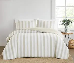 TRULY SOFT Aiden Stripe Duvet Set Beige Polyester 3-Piece Full/Queen Duvet Set, Stripe Themed, for Men and Women, Oeko-TEX Certified Confidence