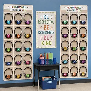 2 Pack Classroom Headphone Storage Organizer 30 Pockets, white