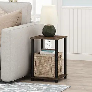 Furinno Turn-N-Tube Side Table Set of 2, 2-Tier Stackable Modern End Table with Open Shelf, Toolless Night Stand, Bedside Table, for Living Room, Bedroom, Black Walnut