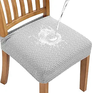 Fuloon Stretch Waterproof Chair Seat Covers 6 PCS, Removable Washable Dining Room Chair Covers Anti-Dust Seat Cushion Slipcovers for Bedroom, Kitchen, Hotel, Banquet (I-Light Gray, 6)