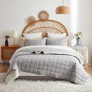 Gray Quilts Queen Size Cotton Bedspreads Queen Size3-Pieces Queen Quilt Set with Grey Stripe Bedding Coverlet Comforter Set with 2 Pillow Shams