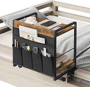 YATINEY Bedside Shelf, Bunk Bed Shelf with Storage, Clip-on Loft & Bunk Bed Tray Shelf, Nightstand for Sofa, College Dorm Room, Apartment, Rustic Brown and Black ET20BR