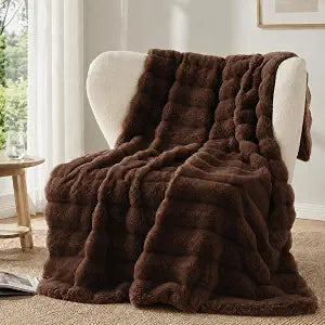 Battilo Dark Brown Throw Blanket, Rabbit Fur Brown Blanket for Bed, Couch, Super Soft Fuzzy Mink Chocolate Brown Blanket for Home Decor, 50"x60"
