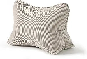 Pat. Pend. Corduroy Lumbar Support Back Pillow for Watching TV, Reading & Gaming, Ergonomic Triangle Support Cushion for Sofa, Armchair & Bed Sitting, Removable Washable Cover, Beige Gray