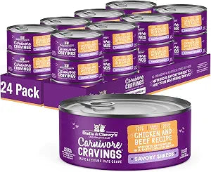 Stella & Chewy's Carnivore Cravings Savory Shreds - Wet Cat Food - High-Moisture Formula with Premium Cage-Free Chicken & Grass-Fed Beef - Perfect for Picky Eaters - 2.8 oz, 24 Count