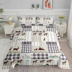Datura Home Happy Camper Comforter Set - Rustic Lodge and Deer Printed Quilt Bedding Set With 1 Comforter and 2 Pillowcases for Boys and Girls Bedroom All Season (Twin)