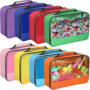 8 Pack Toy Storage Bags with Zipper, Reusable Organizing Bags with Portable Handle, Travel Case for Building Blocks, Bricks, Puzzles, Books, Board Game Storage