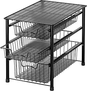 Simple Houseware Stackable 3 Tier Sliding Basket Organizer Drawer, Black