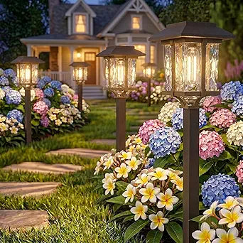 XMCOSY+ Solar Pathway Lights Outdoor, Glass Garden Lights with Warm Edison Glow, Waterproof Stainless Steel Landscape Lighting for Walkway Yard Patio Driveway Decor (4 Pack, Warm White)