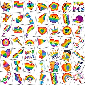 HSHFAMIIY Pride Accessories - Pride Tattoos, 120Pcs Pride Temporary Tattoos for Adults ï¿½ï¿½ï¿½ Rainbow LGBTQ Fake Tattoos Waterproof, Love is Love Gay Pride Accessories for Parade, Pride Decor