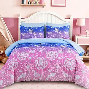 Dinjoy Girls Comforter Set 7 Pieces, Full Size Colorful Ombre Rainbow Bedding Set, Bed in A Bag for Kid Teen Girls (1 Comforter, 1 Flat Sheet, 1 Fitted Sheet, 2 Pillow Shams, 2 Pillowcases)