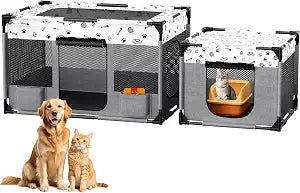 Portable Cat Playpen, Pet Dog Playpen, Kitten Puppy Play Pen for Indoor/Outdoor, Collapsible Cats Cages Enclosed Tent with Carrying Case, PVC Pipe Frame, 600D Oxford, 39" x 24" x 22"