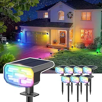 DAMINY Color Changing Solar Spot Lights 9 Lighting Modes,Outdoor Waterproof IP65,Multicolor RGB Spotlight for Gardens,Porches,Landscape,Yard Deconrations-8 Pack