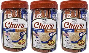 INABA Churu Lickable Grain-Free Pure Cat Treats, (75 Tuna and 75 Chicken) | Grain-Free, Lickable, Squeezable Creamy Pure, Treat/Topper