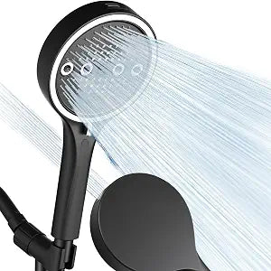 Handheld Shower Head with Hose, 6 Spray Settings, High Pressure, Chrome Finish, Rain, Pulse, Boost, Spray, Mix, Cleaning Modes (Black)
