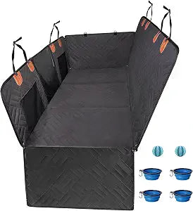 XINYI Dog Hammock for Car with Mesh, Upgraded 600D Heavy Duty Waterproof & Scratch-Resistant Travel Pet Mat, Easy to Clean,with 4water Bowls and 2 Toys(Gray, 62.8" X 52.8")