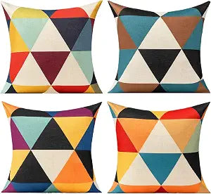 All Smiles Outdoor Pillow Covers 26x26 Set of 4, Colorful Geometry