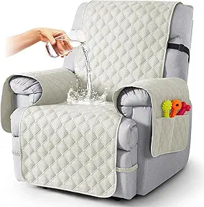 TAOCOCO 100% Waterproof Recliner Covers, Recliner Sofa Covers with Leg Straps, Reversible Recliner Couch Cover for Reclining Chair, Washable Couch Protector for Pets Kids(1 Seater 22", Off White)
