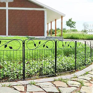 FOREHOGAR Decorative Black Garden Fencing 24in(H) X16ft(L) 8 Panels Metal Wire Edging Patio Landscape Flower Border Garden Fence for Dogs Animal Barrier for Outdoor