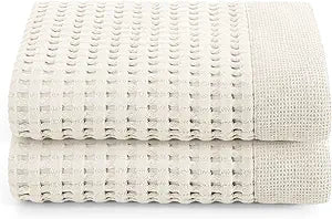 GILDEN TREE Waffle Hand Towels for Bathroom Quick Dry Large Luxury Lint Free Super Absorbent Cotton Hand Towels Set of 2, Modern Style (Cream)
