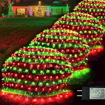 Christmas Net Lights Outdoor, 360 LED 21ft x 5ft Large Net Mesh String Lights 8 Modes, Twinkle Lights Connectable Plug in for Bushes Hedge Yard Garden Party Christmas Decor, Red and Green