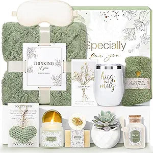 Get Well Gifts for Women Self Care Gifts Basket - Relaxing Spa Care Package After Surgery Feel Better Sympathy Mothersday Birthday Gift for Her Mom Sister Friend Wife (Green)