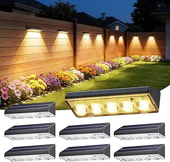 KOOPER Solar Fence Lights Outdoor Waterproof, 8 Pack Warm White & 9 Fixed Colors & Color Changing Fence Lights Solar Powered, Solar Lights Outdoor Fence for Outside Backyard Railing Patio Wall Deck