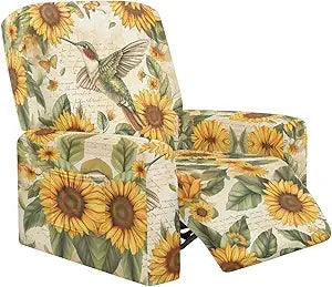 Hummingbird Sunflower Lazy-Boy Recliner Slipcover Lazyboy Recliner Chair Cover 4 Piece Stretch Recliner Couch Covers Small Reclining Cover with Pockets Furniture Protector Comfortable