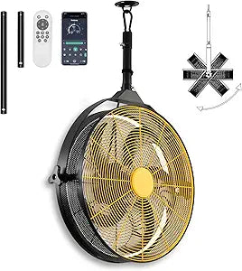 AHAWILL Outdoor Ceiling Fans with Lights for Garage,Outdoor Gazebo Fan with Remote&APP,Dimmable Plug in Ceiling Fan with Hanging Cord for Pergola,Patios,Porches,Yellow