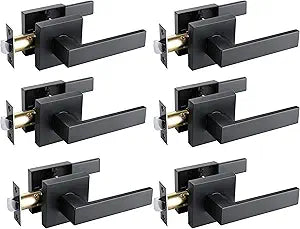 NEWBANG Hall/Closet Lever Handle Lock Matt Black Finish-Heavy Duty Door Lock Handle in Matt Black for Passage Door,HTL01-BM-PS-CS-6P